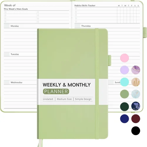 Planificador semanal sin fecha para 2026, Forvencer Planificador de calendario semanal y mensual simplificado, Cuaderno diario de organizador lindo,