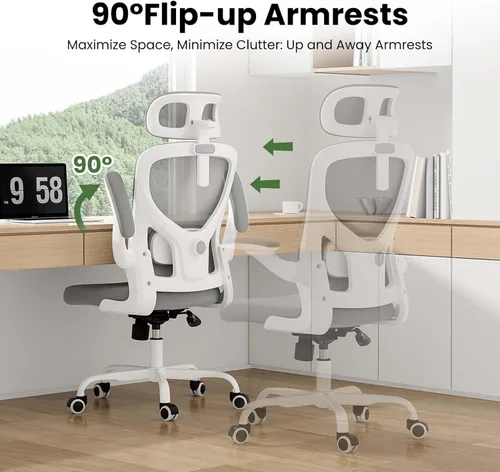 Miniatura 5 de Sillas de oficina ergonómicas de malla con soporte lumbar y reposacabezas ajustable, cómoda silla de escritorio para computadora con respaldo alto
