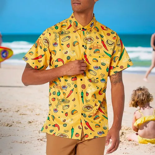 Miniatura 2 de Funny Guy Mugs Camisa de manga corta con botones y estampado hawaiano para hombre