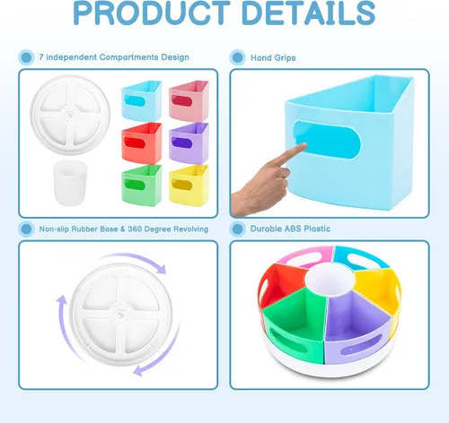 Miniatura 8 de CraftGenes Organizador de Suministros de Arte, Portálápices Extra Grande de 360° con 7 Compartimentos Removibles para Niños, Organizador
