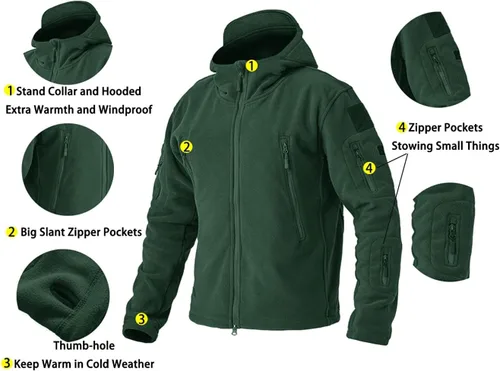 Miniatura 5 de BIYLACLESEN Chaquetas tácticas de forro polar Softshell para hombre con cremallera completa