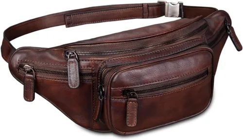 Riñonera de cuero genuino Riñonera de cuero de vaca casual senderismo Sling Bag Crossbody Pecho Bolsas hombro Daypack, Café, Vintage