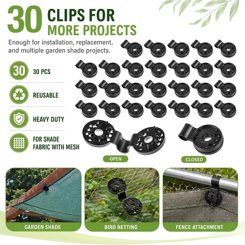 Miniatura 2 de Frienda 30 clips de plástico de tela redonda negra, reutilizables, resistentes, para sombra, accesorios de red impermeables para sombra de sol