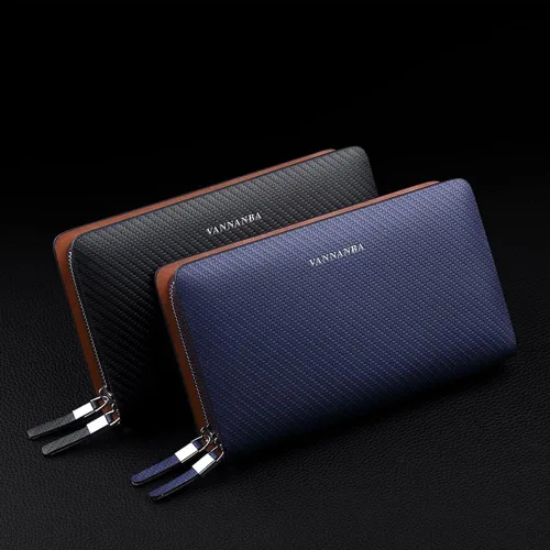 Miniatura 7 de VANNANBA Carteras de mano con doble cremallera de cuero grande cartera larga de negocios cartera de mano para teléfono regalo para padre hijo marido