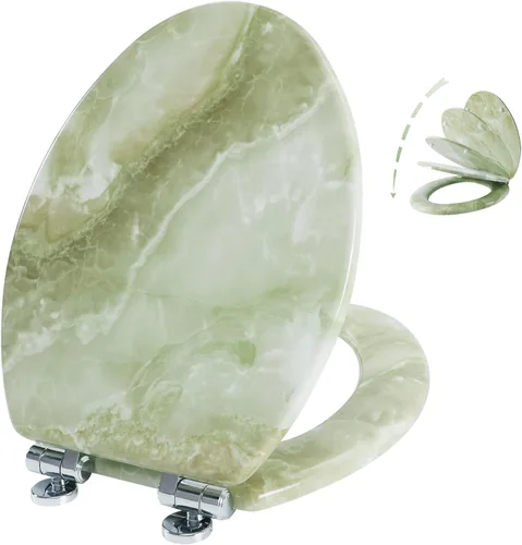 Miniatura 13 de Angel Shield - Asiento para inodoro de mármol con madera moldeada duradera con cierre silencioso, fácil de limpiar, bisagras de liberación rápida