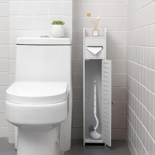 Miniatura 5 de AOJEZOR - Soporte de papel higiénico: gabinete de almacenamiento pequeño para baño para espacios pequeños, color blanco