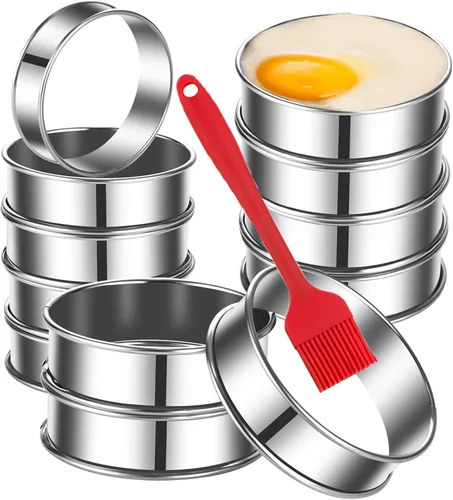 Miniatura 9 de DATANYA Paquete de 8 anillos para muffins ingleses de 4 pulgadas, anillos de tarta dobles de acero inoxidable, moldes de anillo de pastelería