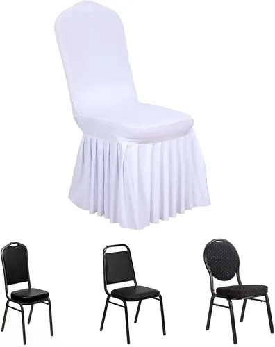Miniatura 8 de Efavormart 1 juego de fundas para sillas de banquete con volantes y falda plisada de spandex blanco, fundas elásticas lavables con bolsillos