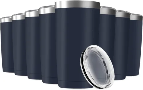 Miniatura 20 de Paquete de 16 vasos de viaje de 20 onzas con aislamiento al vacío con tapas, taza de acero inoxidable de doble pared a granel para el hogar
