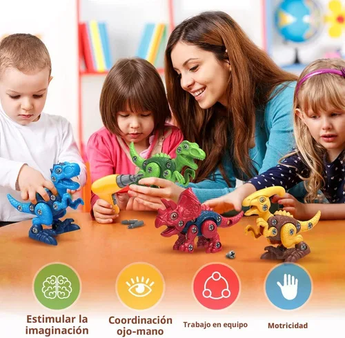Miniatura 6 de Juguetes de dinosaurio para niños de 3, 4, 5, 6, 7 años, juguetes desmontables con taladro eléctrico para niños, juguete educativo de construcción