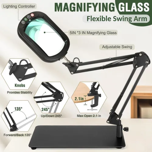 Miniatura 6 de Veemagni Lupa de Aumento 10X con Luz y Soporte, Vidrio Real Rectangular, 5 Modos de Color Regulables Lámpara de Escritorio LED 2 en 1 y Abrazadera