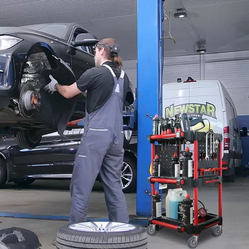 Miniatura 7 de Carrito de Detallado de Automóviles con Ruedas – Organizador Utilitario Móvil Resistente de 3 Niveles para Lavado de Autos y Reparaciones