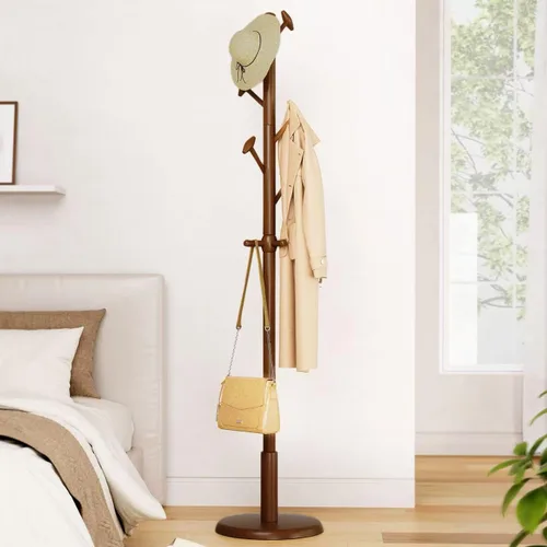 Taitiy Perchero de madera maciza independiente con 10 ganchos para dormitorio, sala de estar, entrada, soporte resistente para colgar abrigos,