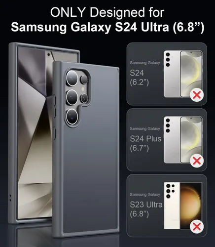 Miniatura 2 de Funda diseñada a prueba de golpes para Samsung Galaxy S24 Ultra, protección contra caídas de grado militar de 12 pies, parte trasera dura mate Gris