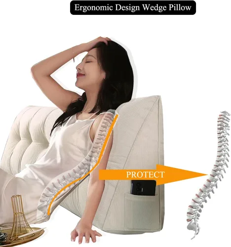 Miniatura 4 de Almohada de cuña triangular Queen para hueco del cabecero, almohadas triangulares de lectura para sentarse en la cama, almohada de cuña para Beige