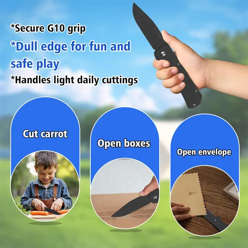 Miniatura 4 de JIN Alpha - Cuchillo de bolsillo para niños, cuchillos de juguete seguros, hoja G10 opaca, EDC plegable, kit de fabricación de bricolaje, cuchillo