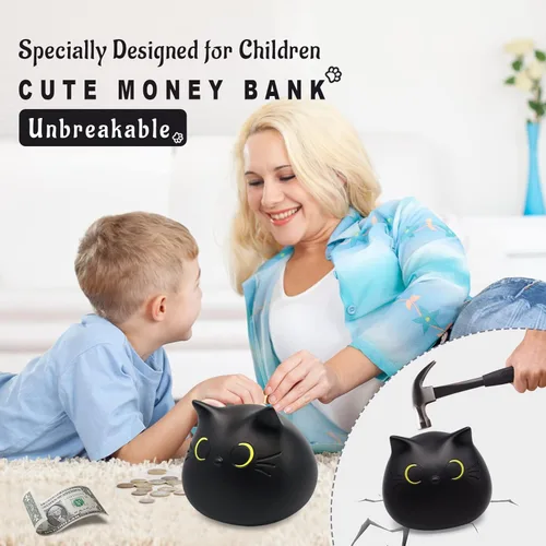 Miniatura 3 de Alcancía de gato para niños, caja de dinero, alcancía irrompible para niñas, banco de gato negro, banco de dinero para niños, Navidad, 5.5 x 5