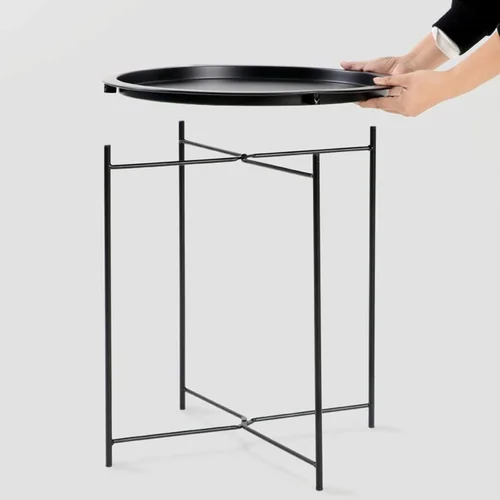 Miniatura 7 de Garden 4 you - Mesa auxiliar de metal negra redonda plegable con bandeja cian, mesa auxiliar redonda, para poner al lado del sofá, mesa