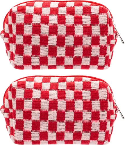 Miniatura 56 de PAZIMIIK Bolsa de Maquillaje a Cuadros para Bolso Portátil con Cremallera, Estuche Pequeño de Cosméticos para Accesorios de Viaje, Azul Ártico