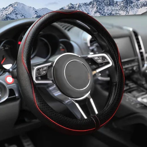 Miniatura 10 de Funda para volante, accesorios de automóvil de 14.5 a 15 pulgadas, funda de cuero de microfibra antideslizante y transpirable, cálida en invierno