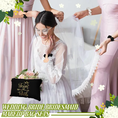Miniatura 3 de Sweetude 27 bolsas de maquillaje cosmético para dama de honor, regalo para novia, coleteros para el cabello de novia, lazos en forma de corazón
