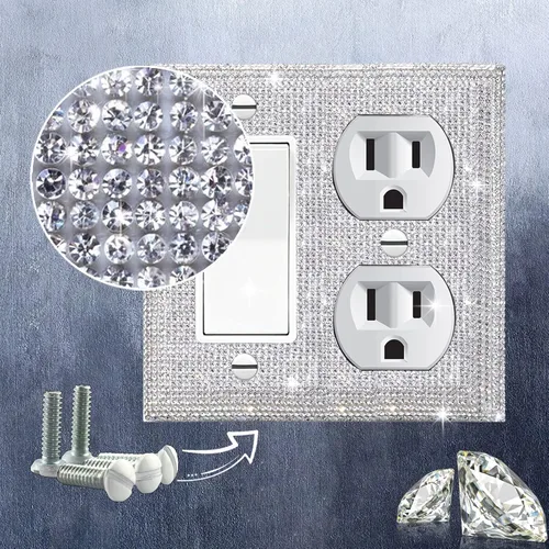 Miniatura 3 de Cubiertas de enchufes con diamantes de imitación brillantes plateados, placas de pared para cubrir interruptores de luz, placas decorativas