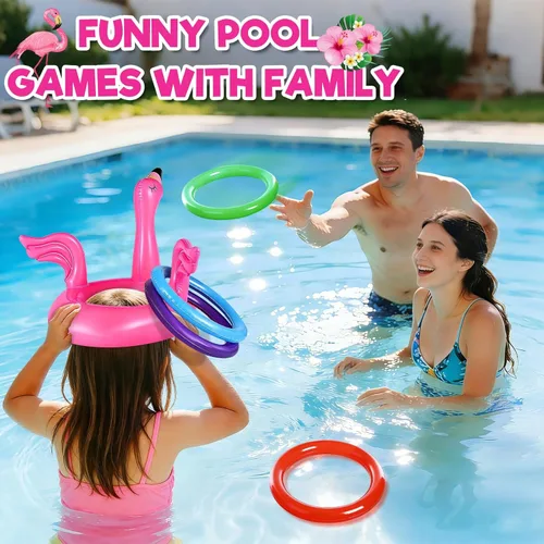 Miniatura 3 de Camlinbo 15 juguetes inflables de flamenco para piscina, juego de piscina, flamencos Luau, decoración de fiesta, juguetes hawaianos de playa