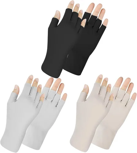 Miniatura 4 de 3 pares de guantes de protección solar UV para mujer, guantes de seda de hielo sin dedos, guantes de medio dedo para conducir, ciclismo, arte de uñas