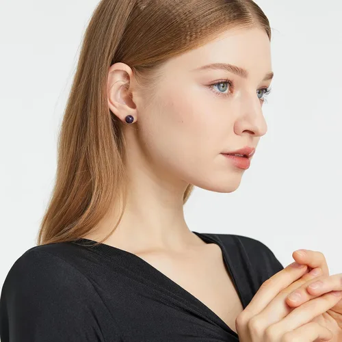 Miniatura 130 de Natural Stone Stud Earrings for Women 8mm Sterling Silver Genuine Gemstone Earrings Handmade Sterling Silver Crystal Stud Earrings for Women