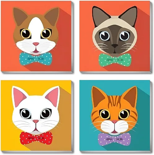 Ammklfh Paquete de 4 pinturas enmarcadas para gatos por números, kit de pintura fácil por números para adultos principiantes Kdis, pintura acrílica