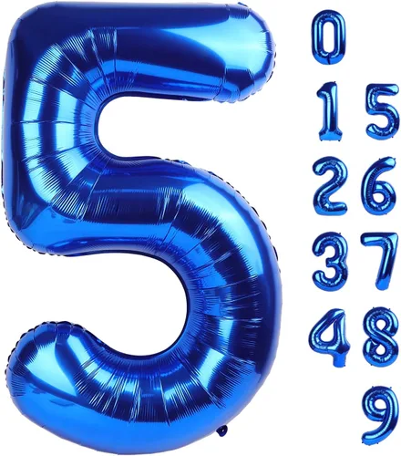 Globos de números de 5 globos de 40 pulgadas, decoraciones de cumpleaños azules para niños y niñas, globos de números azul marino grandes