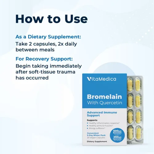 Miniatura 7 de VitaMedica Suplemento de bromelina y quercetina - 500 mg de bromelina 250 mg de quercetina - 2400 GDU para inmunidad, apoyo articular, inflamación