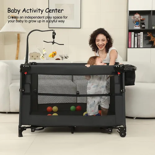 Miniatura 7 de Pack and Play, moisés para bebé, cama de noche, corralito de bebé con cambiador, corralito de viaje plegable para recién nacidos a niños pequeños