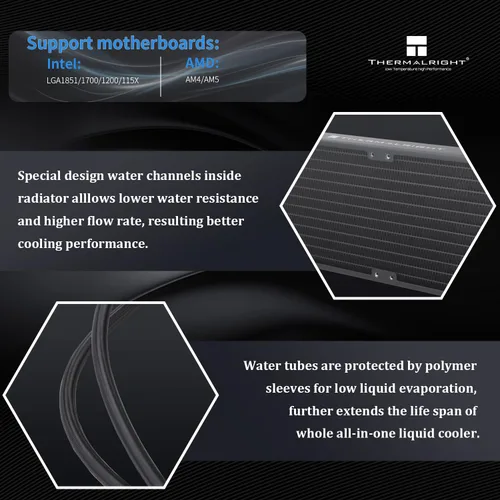 Miniatura 3 de Thermalright Frozen Edge 240 Enfriador de agua AIO negro, enfriador líquido de CPU, 2 ventiladores PWM de 4.724 in, ventilador de alta velocidad