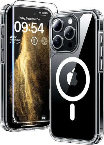 Miniatura 25 de TAURI Funda magnética 2 en 1 transparente para iPhone 14 Pro, compatible con Magsafe [no amarillenta] con protector de pantalla, protección de grado