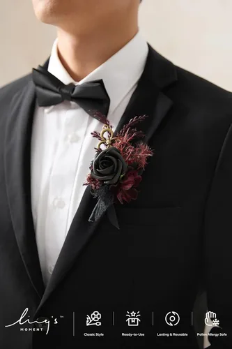 Miniatura 4 de Ling's Moment Boutonniere para Hombres Boda, Juego de 6, Novio y Padrinos Boutonniere para Boda Regreso a Casa Halloween Ceremonia Aniversario, Cena