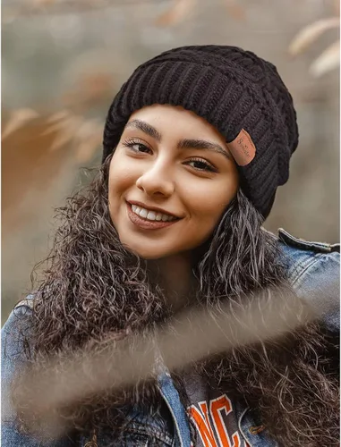 Miniatura 5 de Somaler Gorro de punto para mujer de gran tamaño grueso para invierno gorro de esquí