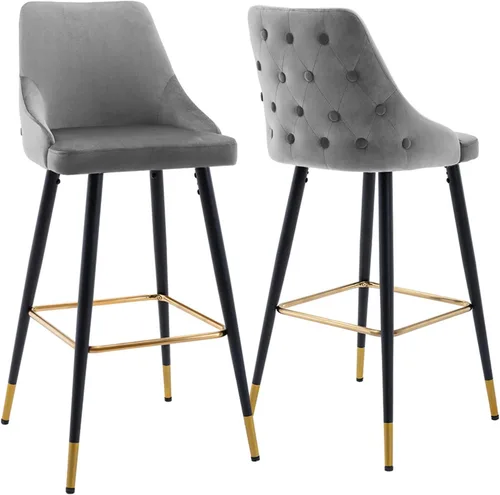 Miniatura 8 de DUHOME Juego de 2 taburetes de bar con botones de terciopelo, modernos taburetes de bar de 30 pulgadas con respaldo y base dorada para cocina, Azul