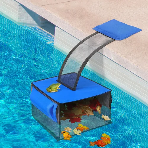 Atrapa hojas de piscina 2 en 1 con rampa de escape para salvar animales, limpiador desnatador de red flotante para hojas para limpieza de superficie
