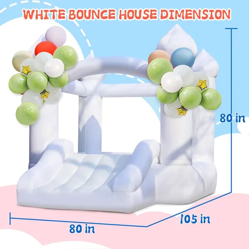 Miniatura 3 de Casa hinchable blanca para niños: casa inflable portátil con soplador para fiestas de cumpleaños en interiores y exteriores, boda, pequeño castillo