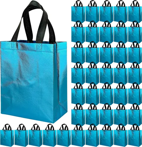 Miniatura 20 de BLEWINDZ 100 bolsas de regalo reutilizables medianas con asas - Ideales para obsequios de fiestas y bolsas de compras (10 colores)