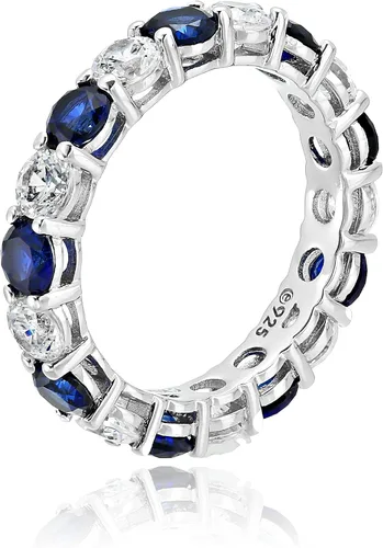 Miniatura 2 de Anillo de plata de ley chapada en platino con zafiro y circonita Swarovski