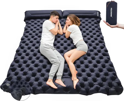 Miniatura 8 de Colchoneta de dormir doble para acampar, ultraligera autoinflable para 2 personas con almohada incorporada, alfombrilla de aire portátil para Verde