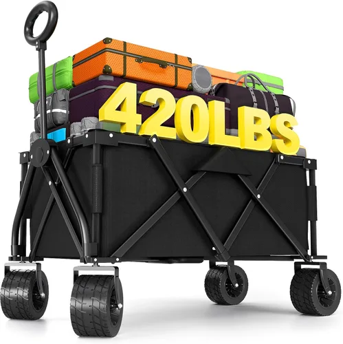 Miniatura 17 de LEVELEVE Vagón Plegable de Servicio Pesado - Carrito Plegable 2 en 1, Capacidad de 400 libras, Ruedas Todo Terreno con Frenos y Bolsillos Laterales