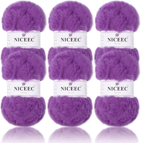 Miniatura 79 de NICEEC Hilo de Pelo Sintético Super Suave, Grueso y Esponjoso, Hilo de Pestañas para Crochet y Tejido (Longitud Total 192m/9.1kg) - Otoño/300g