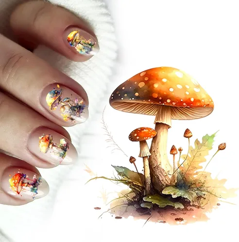 Miniatura 4 de Calcomanías para uñas (5 hojas) FLONZNAIL Ácido Psicodélico Setas Decoración de Uñas