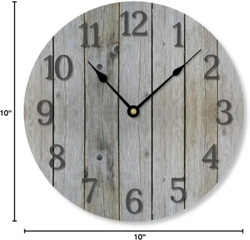 Miniatura 2 de Reloj de pared rústico de madera gris envejecida, de 10 pulgadas, silencioso, sin tictac, funciona con pilas, para sala de estar, dormitorio