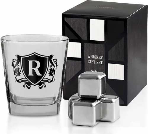 Miniatura 19 de Regalos de whisky para hombres, vaso de whisky con inicial personalizada con piedras de whisky para papá, novio, mejores amigos, compañeros
