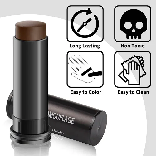 Miniatura 3 de Kaely Juego de 3 piezas de pintura facial, béisbol, fútbol, softbol, ojo negro, para deportes al aire libre, negro, marrón, verde, camuflaje, kit
