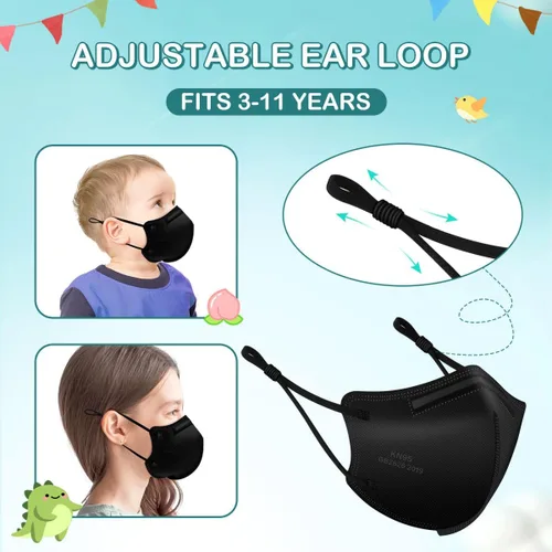 Miniatura 4 de Mascarillas KN95 para niños, paquete de 20, máscaras protectoras desechables con cintas elásticas ajustables para las orejas y almohadilla